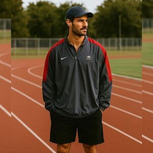 Nike Storm-FIT Track Pullover Jacket L Gray Red Eagle Logo 1/4 Zip Lightweight
